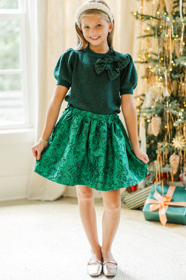 Girls: She Just Glows Emerald Brocade Jacquard Skort