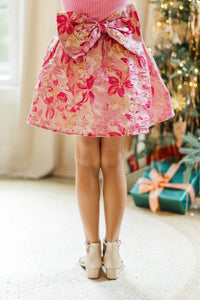 Girls: She Just Glows Fuchsia Brocade Jacquard Skort