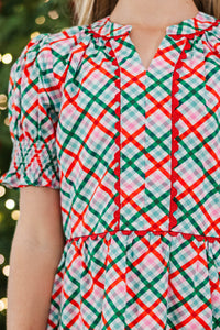 Girls: At The Time Emerald Plaid Dress