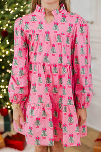 Girls: On Your Way Pink Tree Print Babydoll Dress