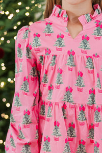 Girls: On Your Way Pink Tree Print Babydoll Dress