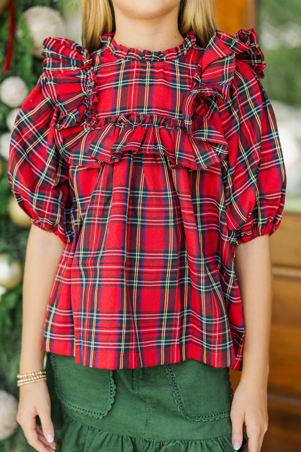 Girls: In A Dream Red Plaid Blouse