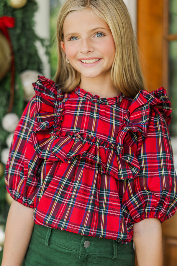 Girls: In A Dream Red Plaid Blouse