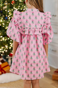 Girls: The Emelia Light Pink Christmas Tree Novelty Dress