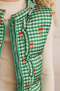Girls: More The Merrier Emerald Gingham Puffer Vest
