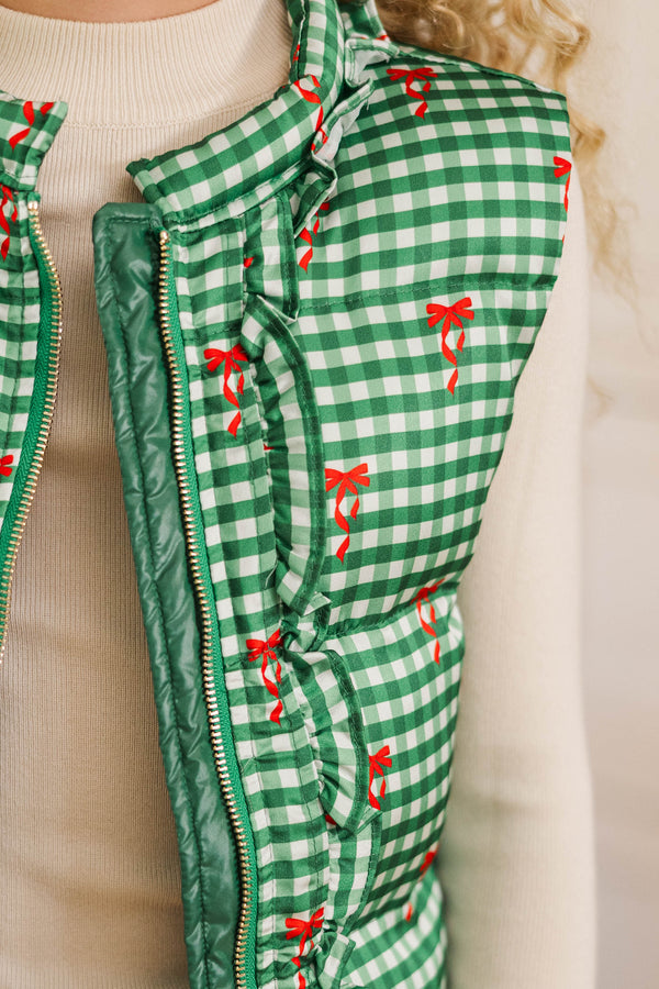 Girls: More The Merrier Emerald Gingham Puffer Vest