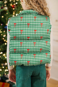 Girls: More The Merrier Emerald Gingham Puffer Vest