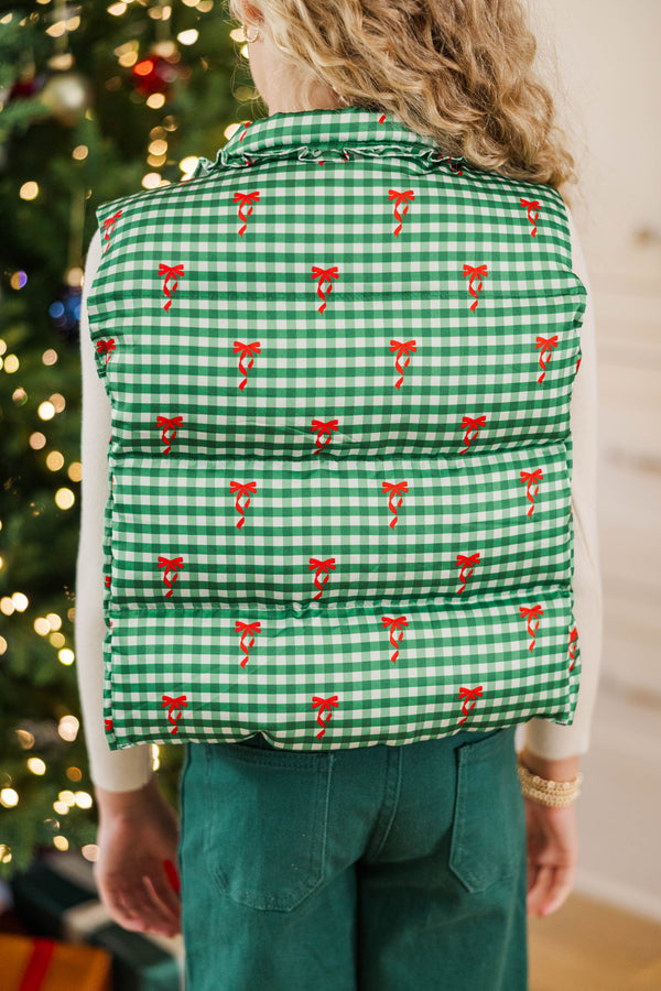 Girls: More The Merrier Emerald Gingham Puffer Vest