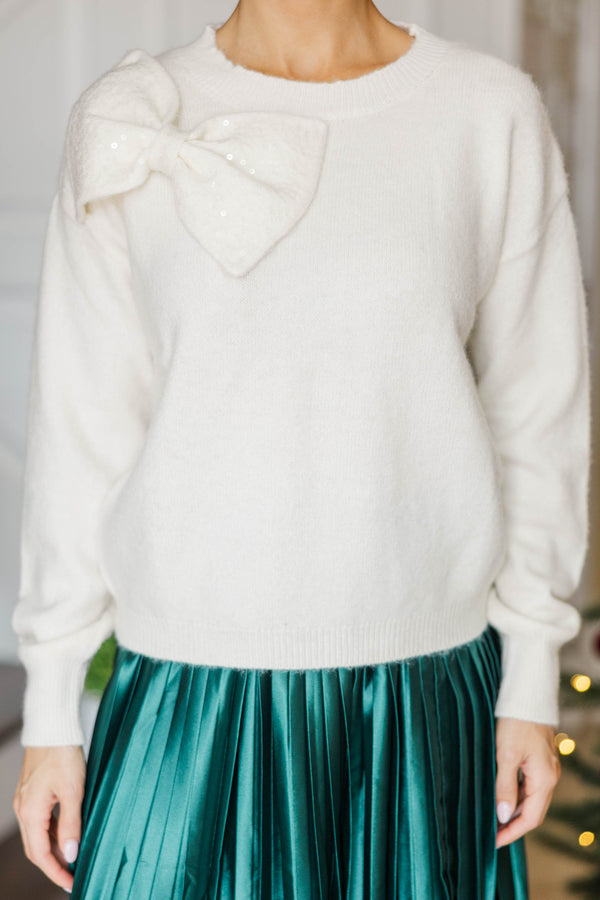 Sweet As Ever Cream Sequin Bow Sweater