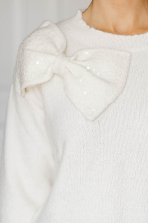 Sweet As Ever Cream Sequin Bow Sweater