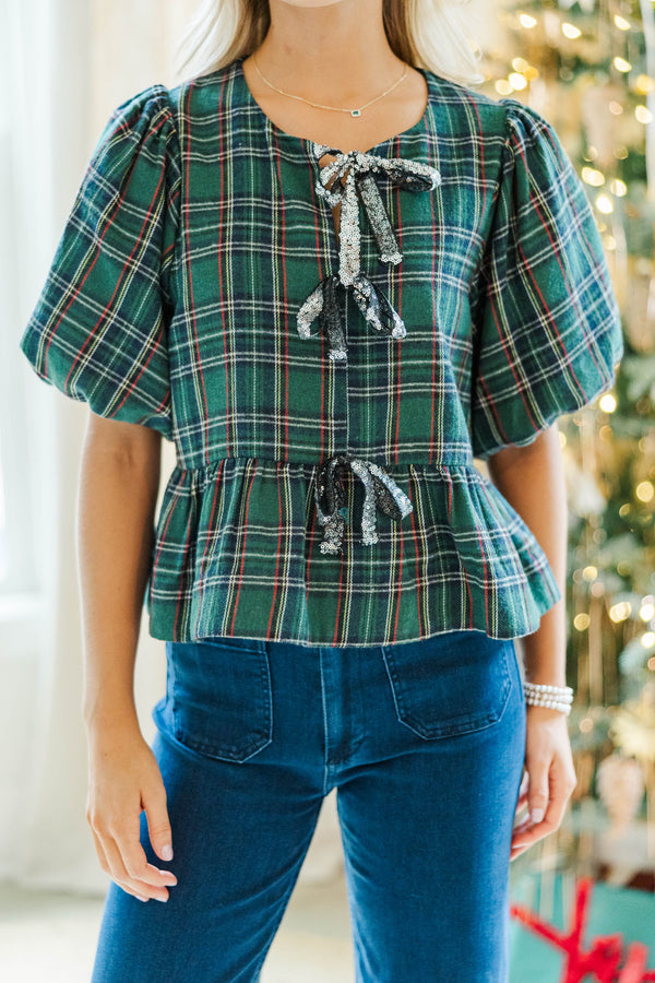 So Much Joy Emerald Plaid Blouse