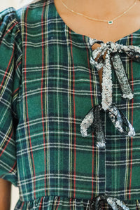 So Much Joy Emerald Plaid Blouse