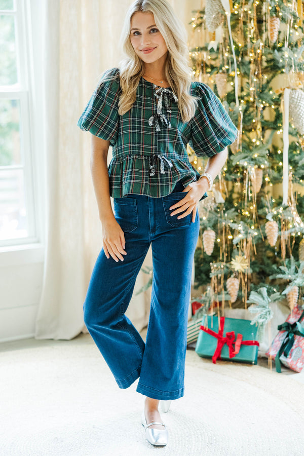 So Much Joy Emerald Plaid Blouse