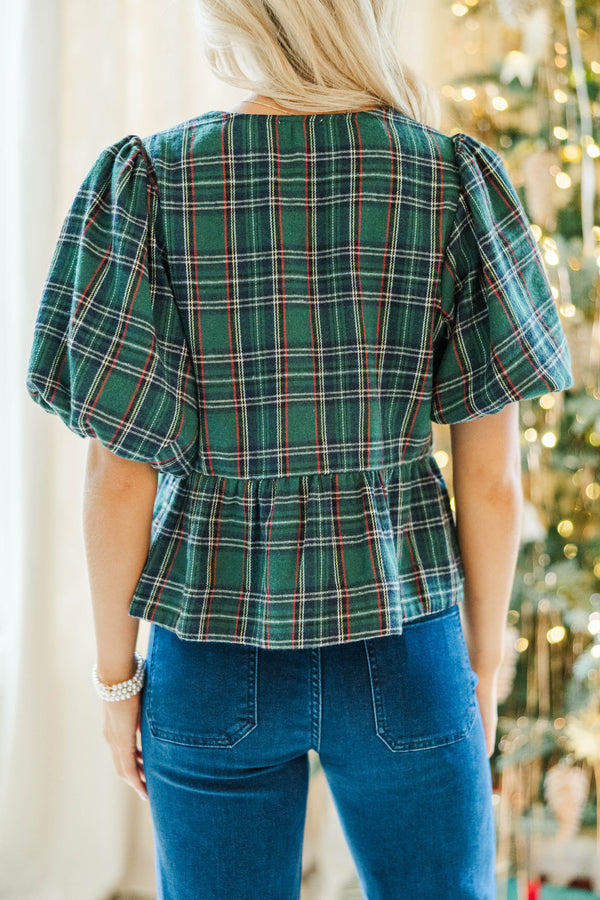 So Much Joy Emerald Plaid Blouse