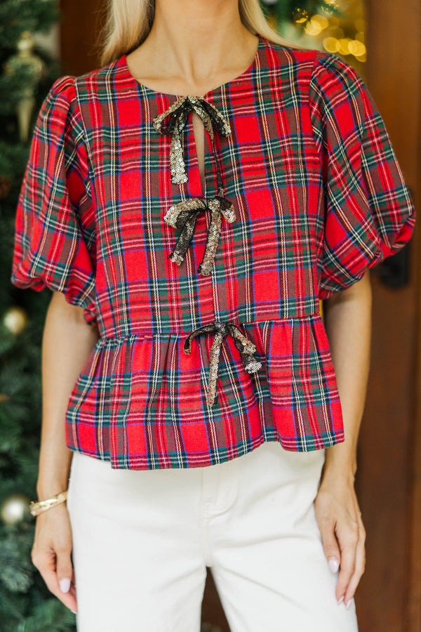 So Much Joy Red Plaid Blouse