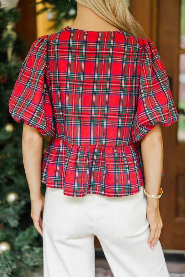So Much Joy Red Plaid Blouse