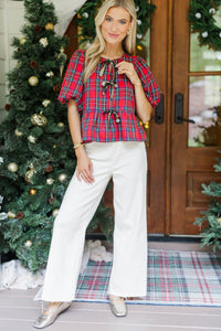 So Much Joy Red Plaid Blouse