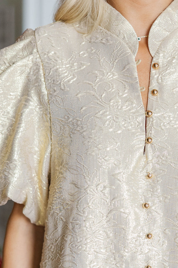 Chic Influence Gold Brocade Dress