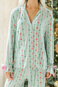 Cozy Moments Mint Bow Print Bamboo Pajama Set