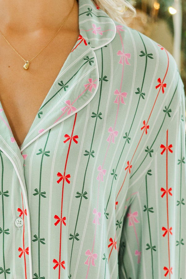 Cozy Moments Mint Bow Print Bamboo Pajama Set