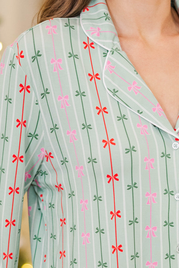 Cozy Moments Mint Bow Print Bamboo Pajama Set
