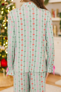 Cozy Moments Mint Bow Print Bamboo Pajama Set