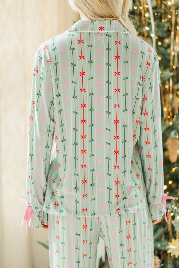Cozy Moments Mint Bow Print Bamboo Pajama Set