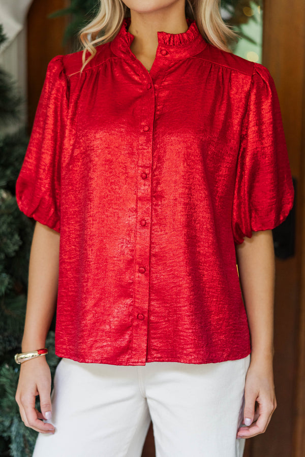 With All My Heart Red Shimmer Blouse