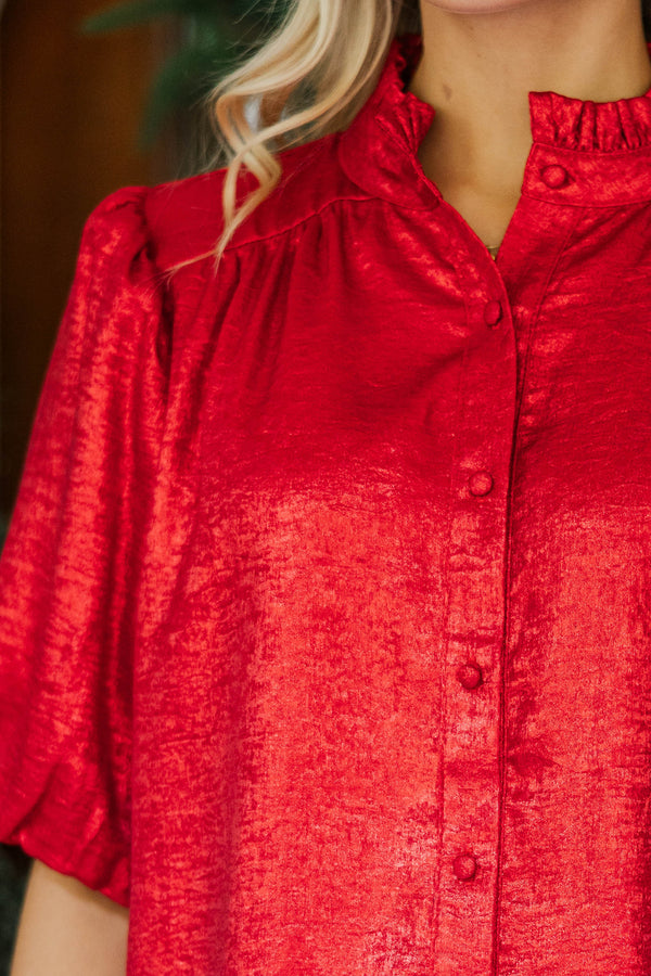 With All My Heart Red Shimmer Blouse