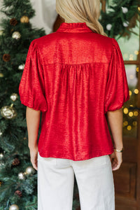 With All My Heart Red Shimmer Blouse