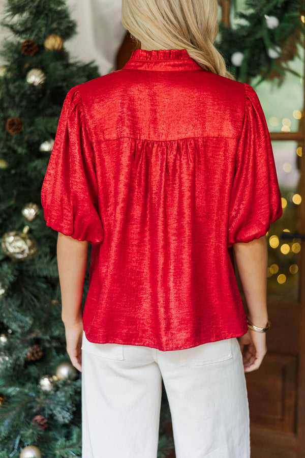 With All My Heart Red Shimmer Blouse