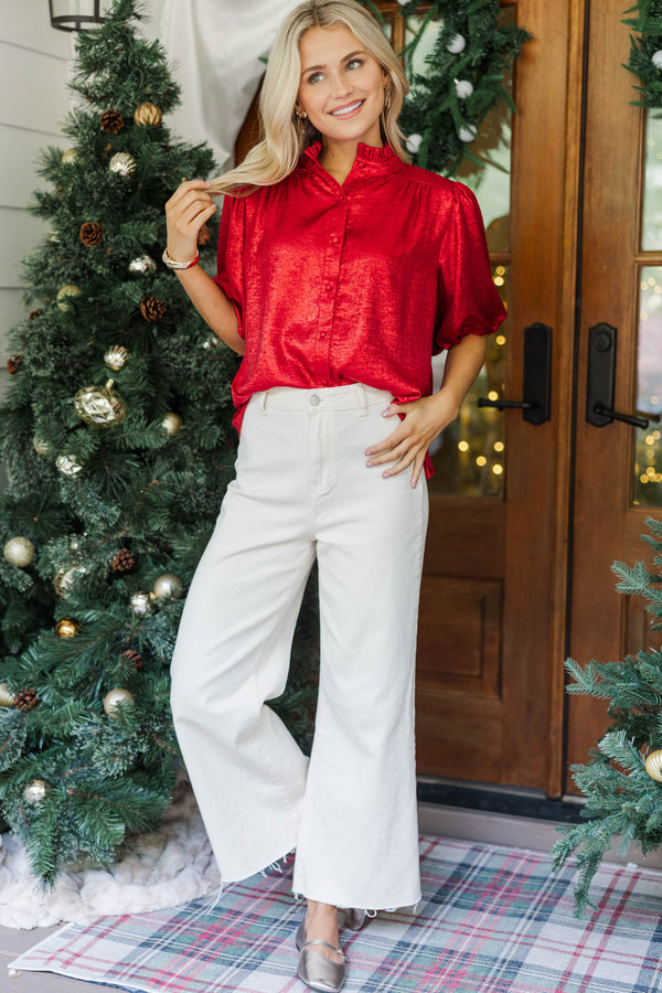 With All My Heart Red Shimmer Blouse