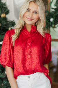 With All My Heart Red Shimmer Blouse