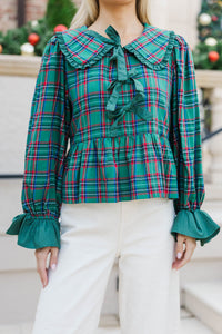 All In Time Emerald Green Bow Print Blouse