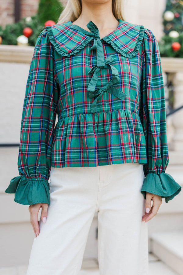 All In Time Emerald Green Bow Print Blouse