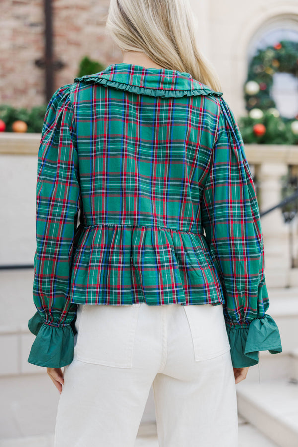 All In Time Emerald Green Bow Print Blouse