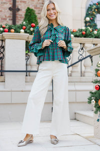 All In Time Emerald Green Bow Print Blouse