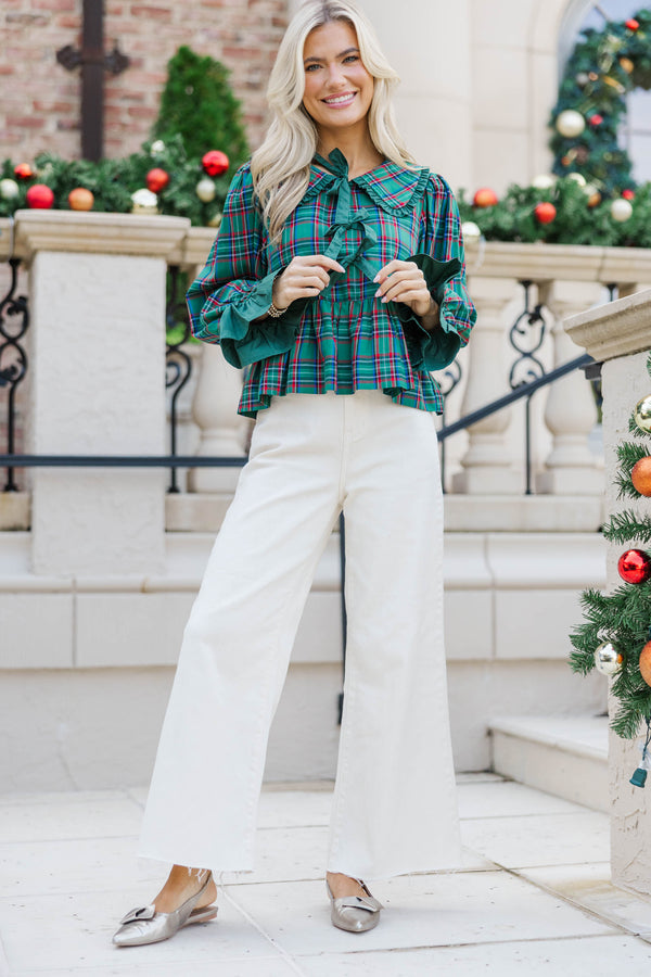 All In Time Emerald Green Bow Print Blouse