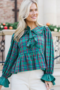 All In Time Emerald Green Bow Print Blouse