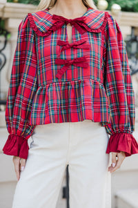 All In Time Red Tartan Plaid Blouse