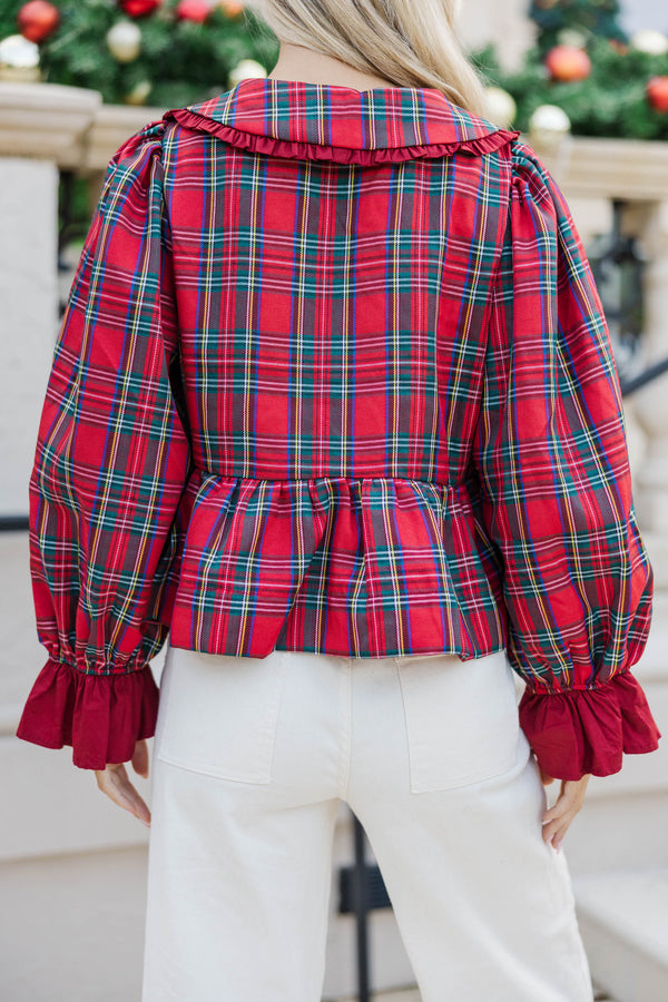 All In Time Red Tartan Plaid Blouse