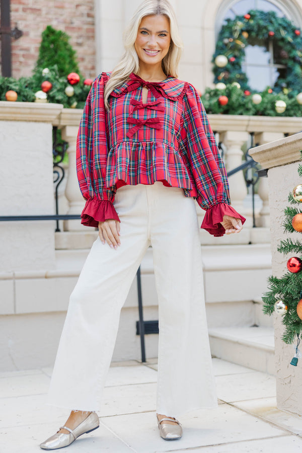 All In Time Red Tartan Plaid Blouse