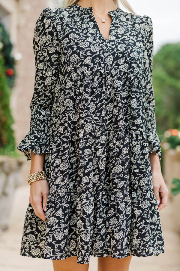 In Your Happy Place Black Toile Embellished Dress