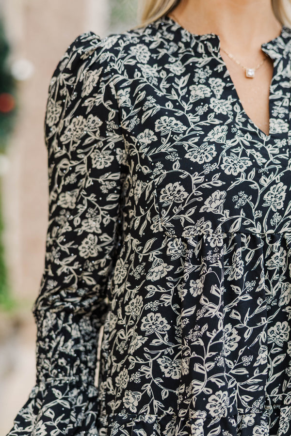In Your Happy Place Black Toile Embellished Dress
