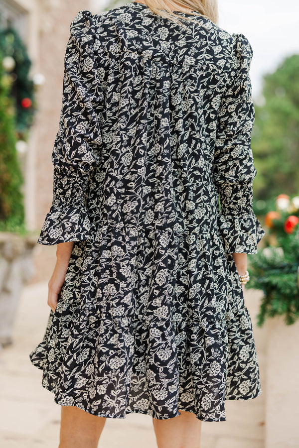 In Your Happy Place Black Toile Embellished Dress