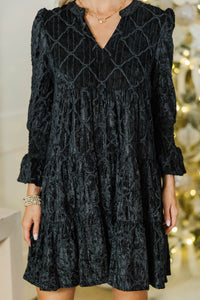 In Your Happy Place Black Velvet Textured Dress