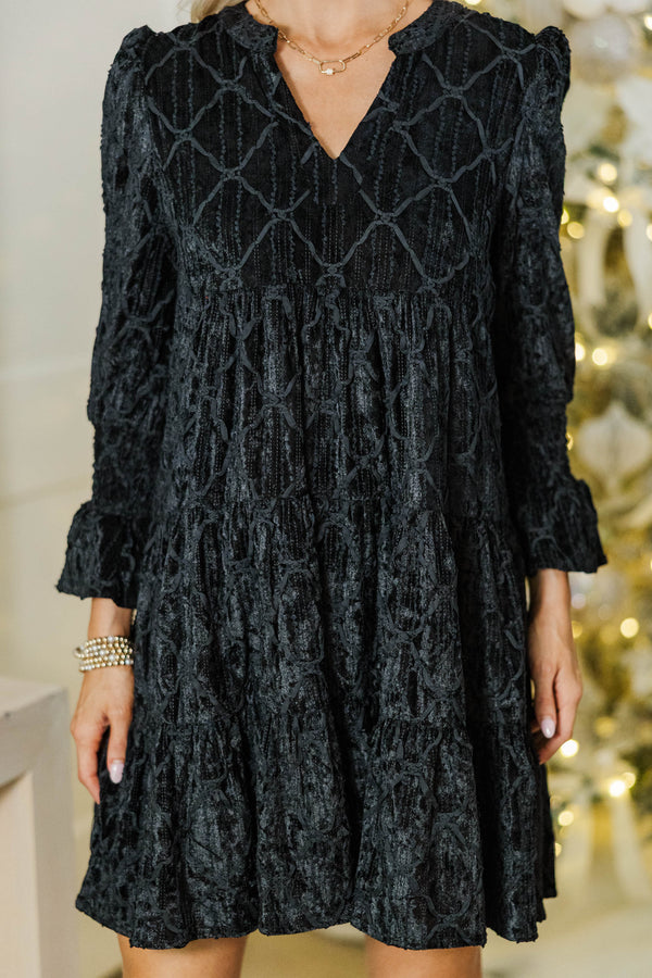 In Your Happy Place Black Velvet Textured Dress