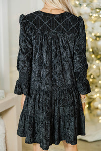 In Your Happy Place Black Velvet Textured Dress