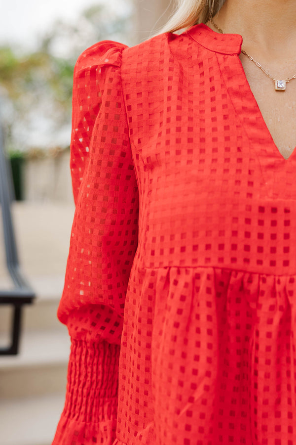 In Your Happy Place Red Textured Dress