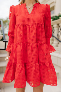 In Your Happy Place Red Textured Dress